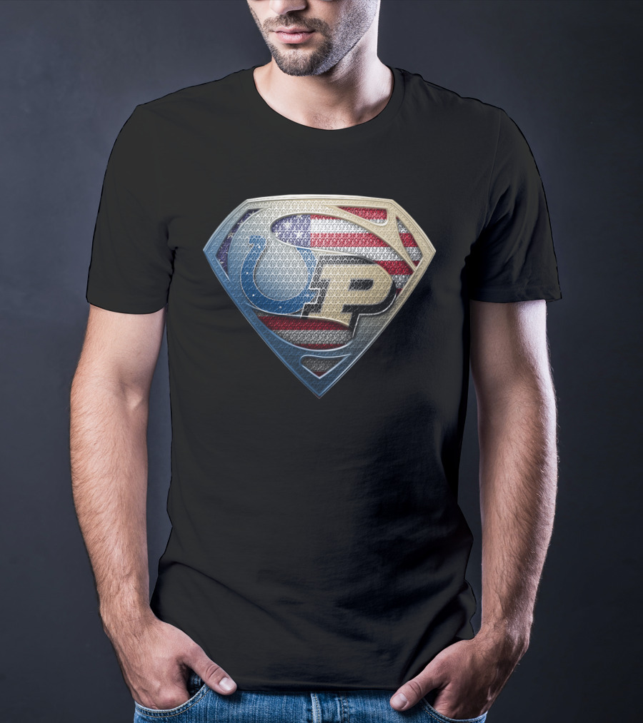 Indianapolis Colts Purdue Boilermakers Usa Flag Superman Shield T-Shirt