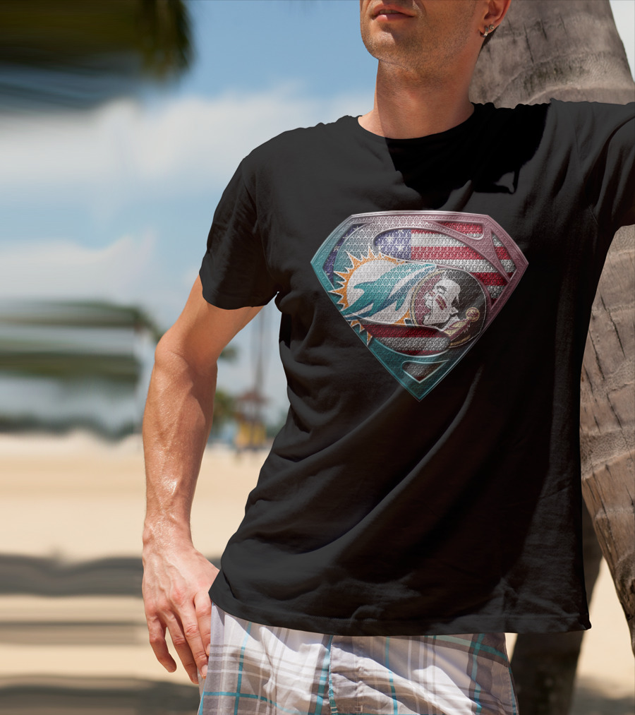 Miami Dolphins Superman American Flag Tribute T-Shirt