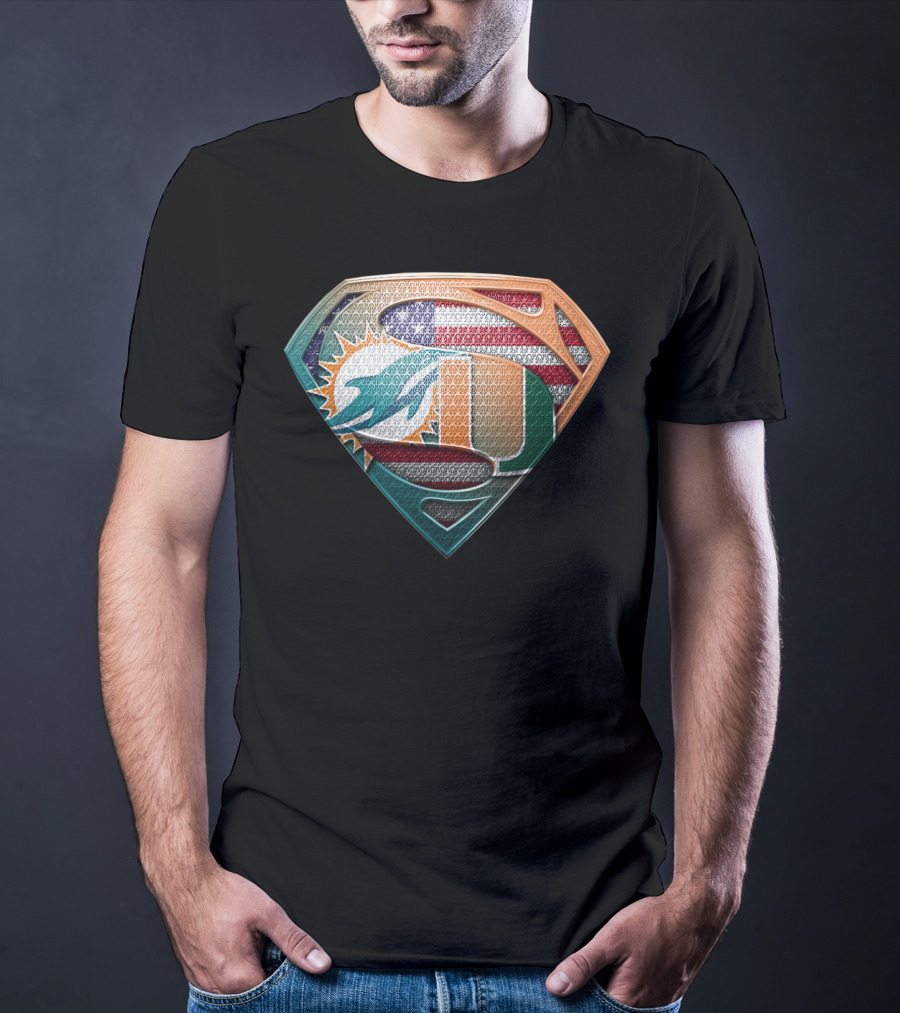 Miami Dolphins Hurricanes American Flag Superman T-Shirt