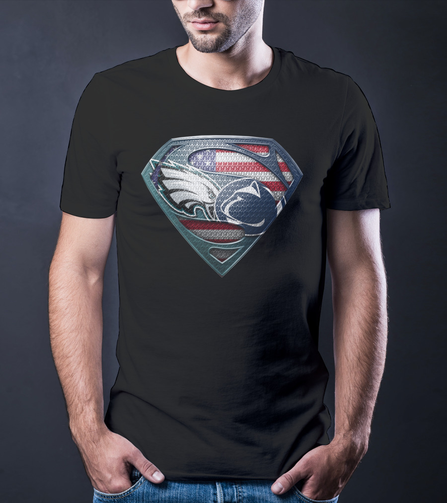 Superman Crest Philadelphia Eagles Penn State American Flag T-Shirt