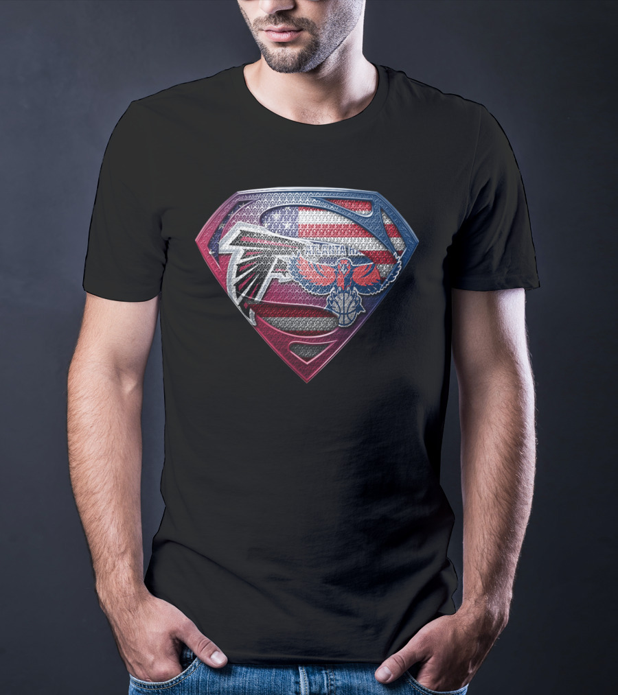 Atlanta Falcons And Hawks American Flag Superman Logo Sspus060 T-Shirt