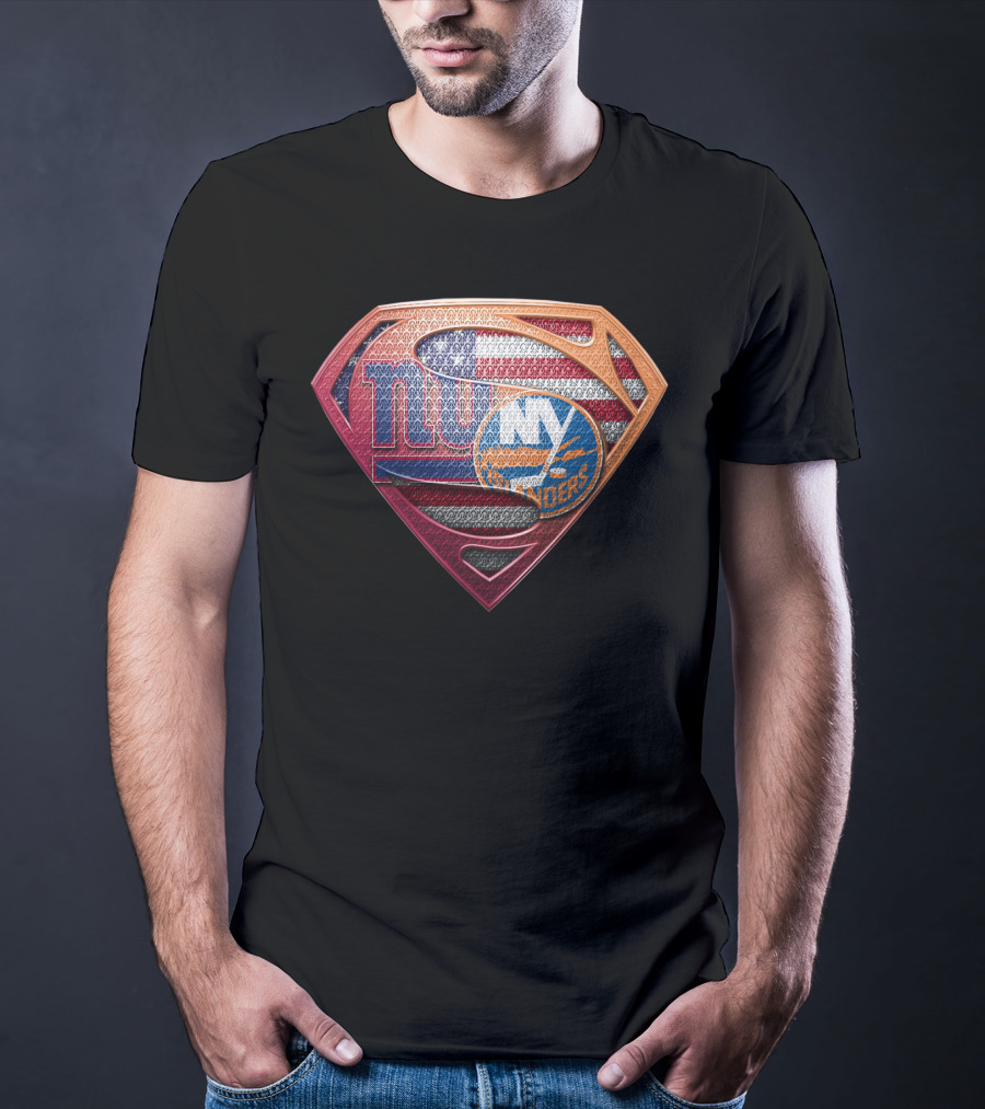 Ny Giants Ny Islanders American Flag Superman Shield Sspus063 T-Shirt