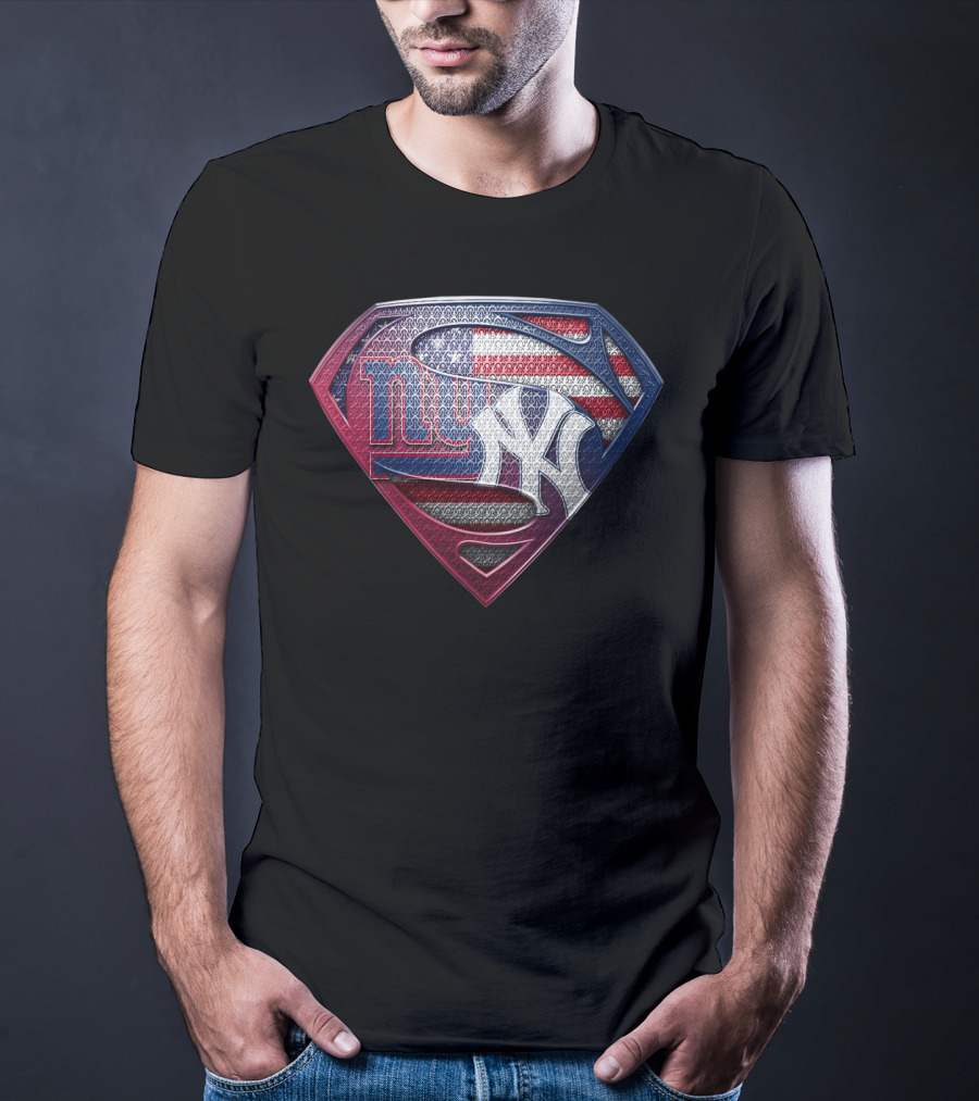 New York Giants Yankees American Flag Superman Logo Fusion T-Shirt