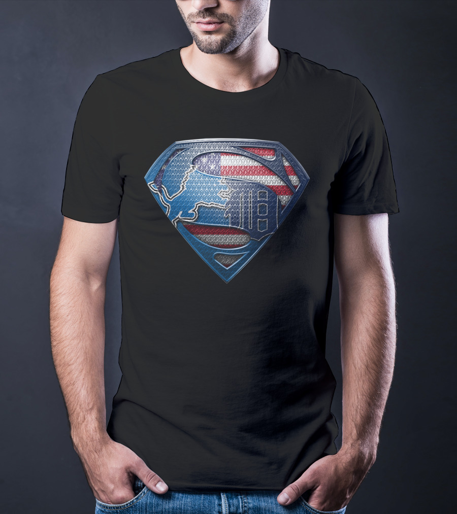Detroit American Flag Superhero Symbol T-Shirt