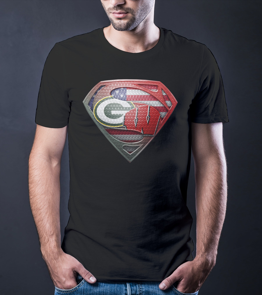 Superman Shield Green Bay Packers Wisconsin Flag T-Shirt
