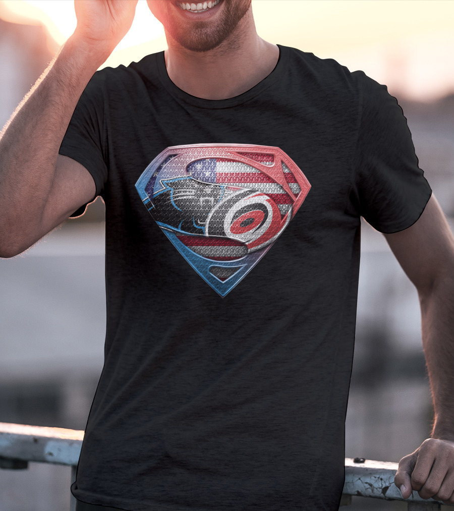 Carolina Panthers And Hurricanes Superman Shield Usa Flag Combination T-Shirt