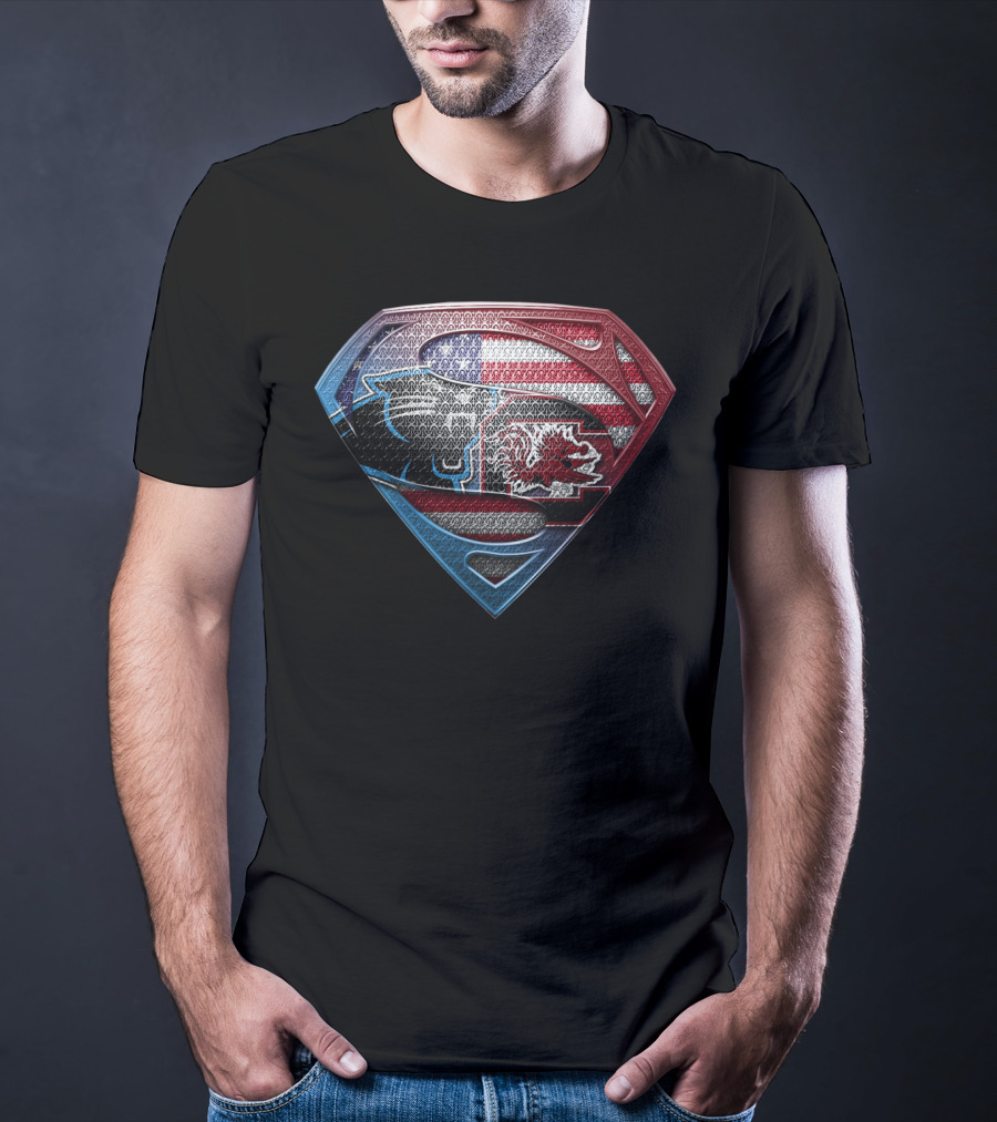Carolina Panthers South Carolina Gamecocks Usa Flag Superman T-Shirt