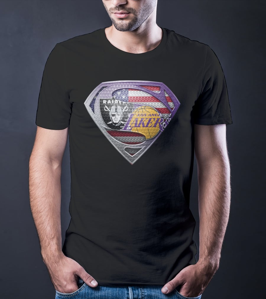Superman Shield Las Vegas Raiders Los Angeles Lakers American Flag T-Shirt