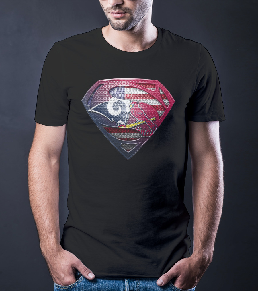 Superman Shield Rams Cardinals Usa Flag Fusion T-Shirt