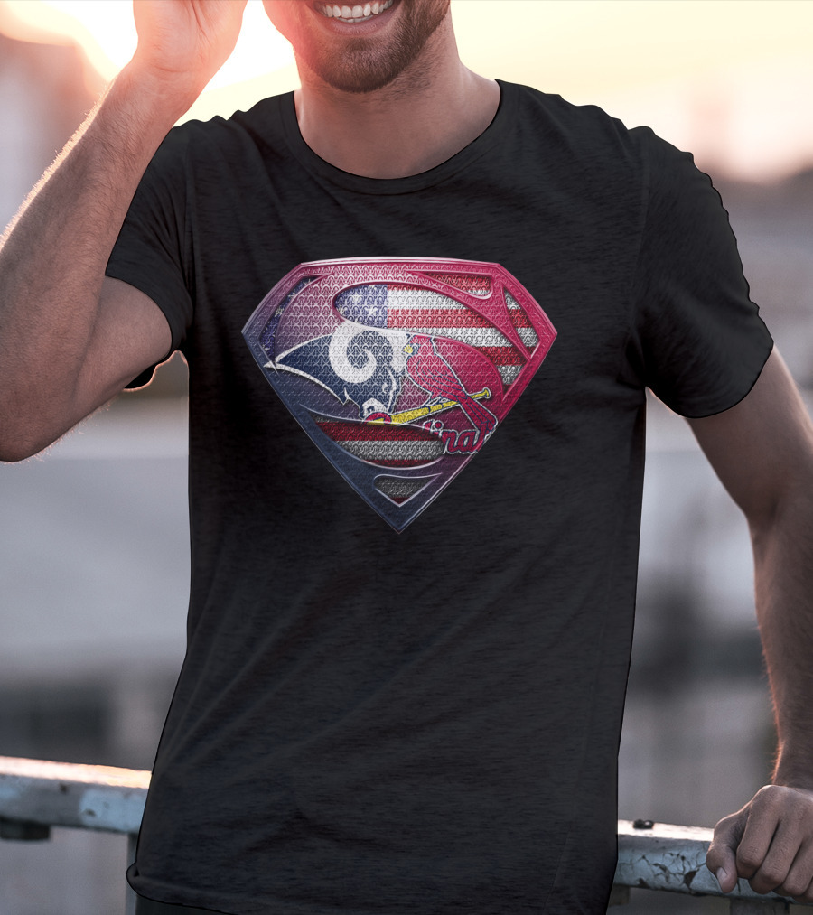 Superman Shield Rams Cardinals Usa Flag Fusion T-Shirt