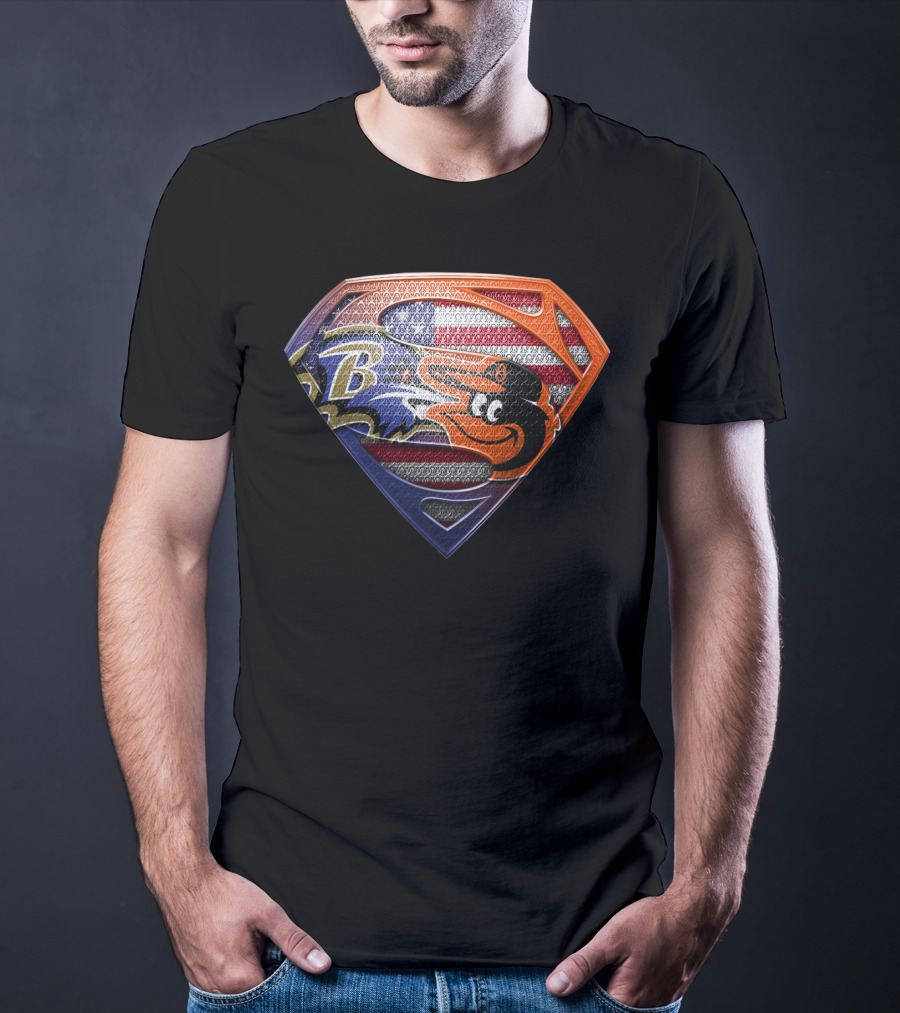 Baltimore Ravens Orioles Superman Usa Flag T-Shirt