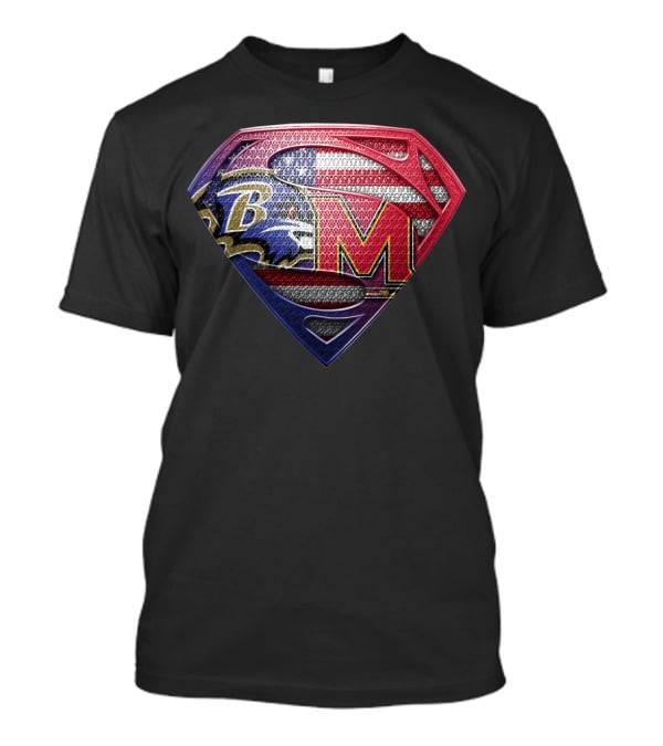Baltimore Ravens Maryland Terrapins Superman Logo American Flag T-Shirt