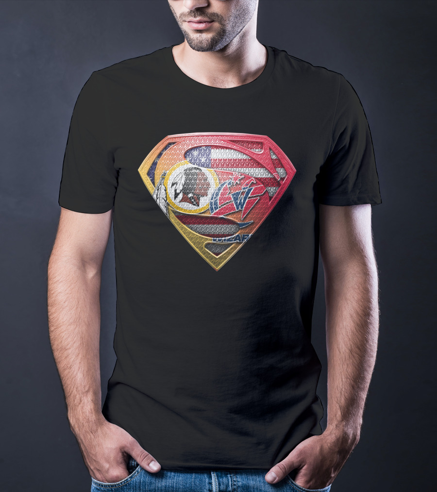 Superman Shield Design With Washington Redskins And Washington Wizards Logos T-Shirt
