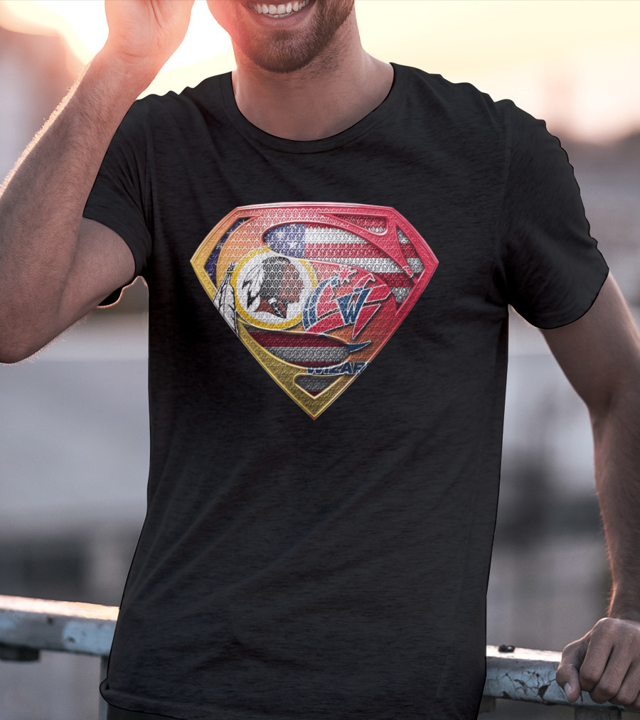 Superman Shield Design With Washington Redskins And Washington Wizards Logos T-Shirt