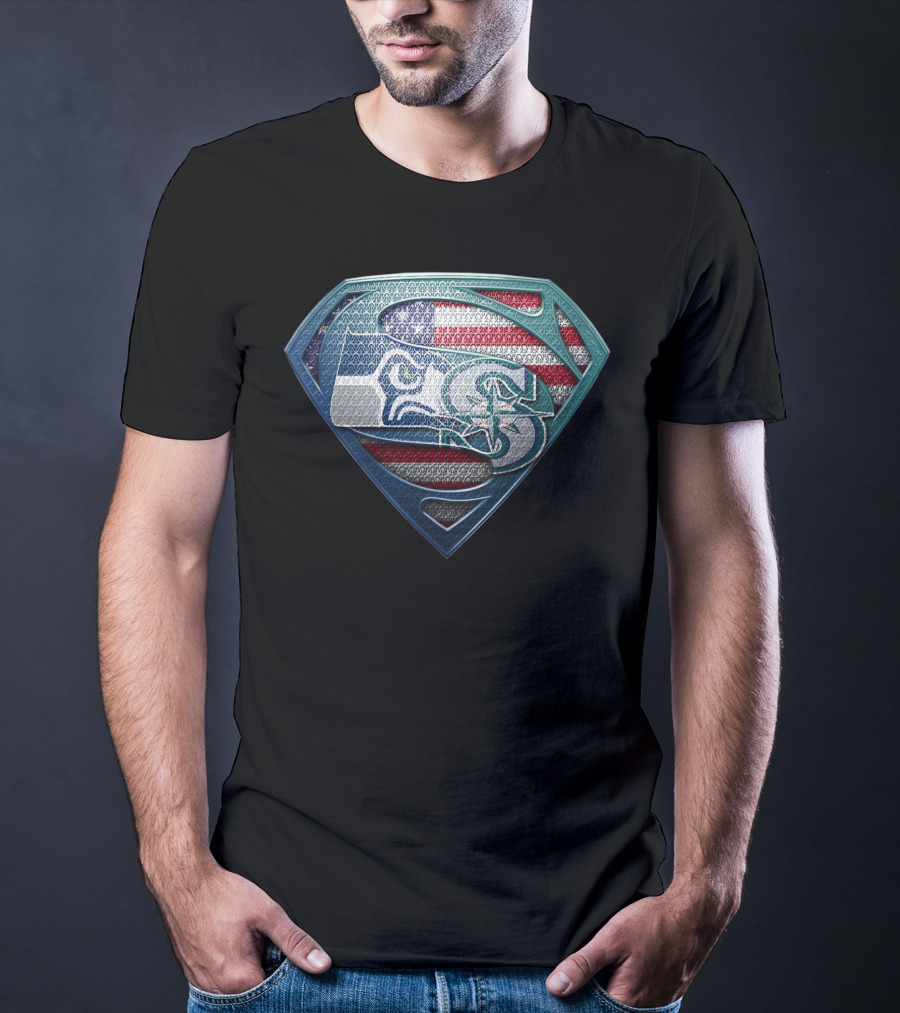 Seattle Seahawks Superman Shield American Flag Edition T-Shirt