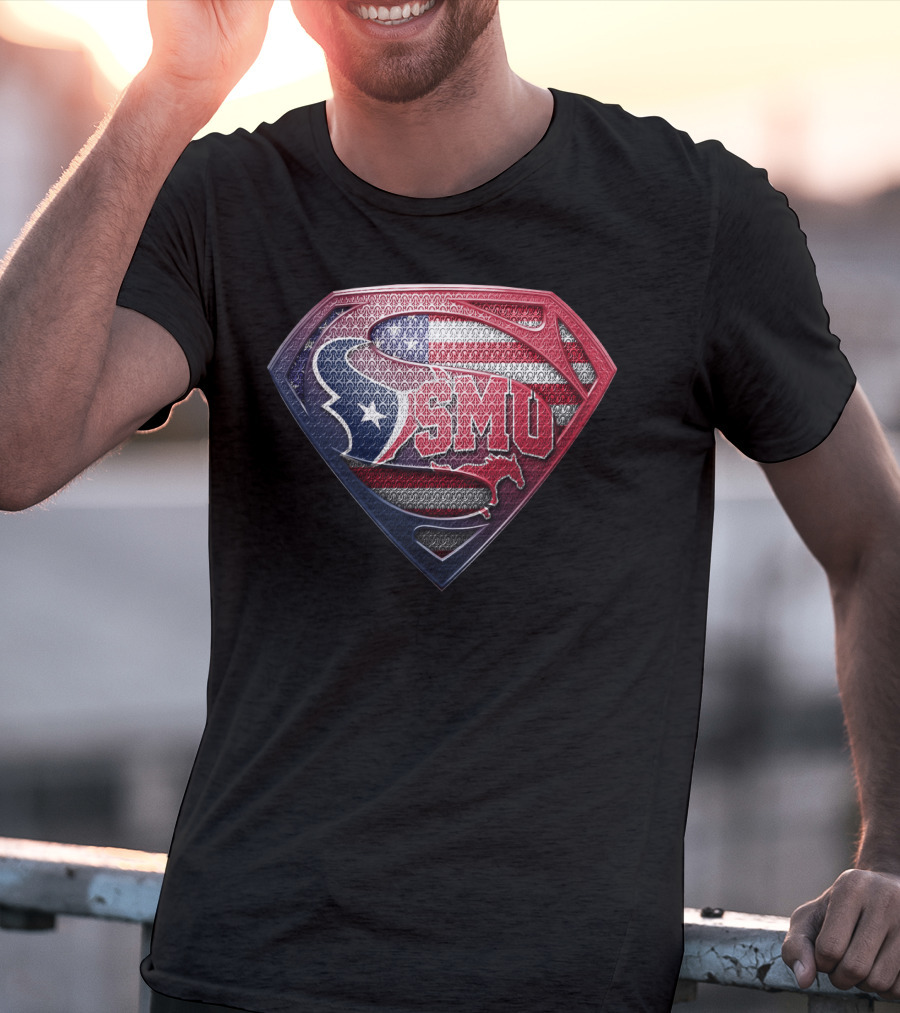 Houston Texans Smu Superman Logo American Flag Theme T-Shirt