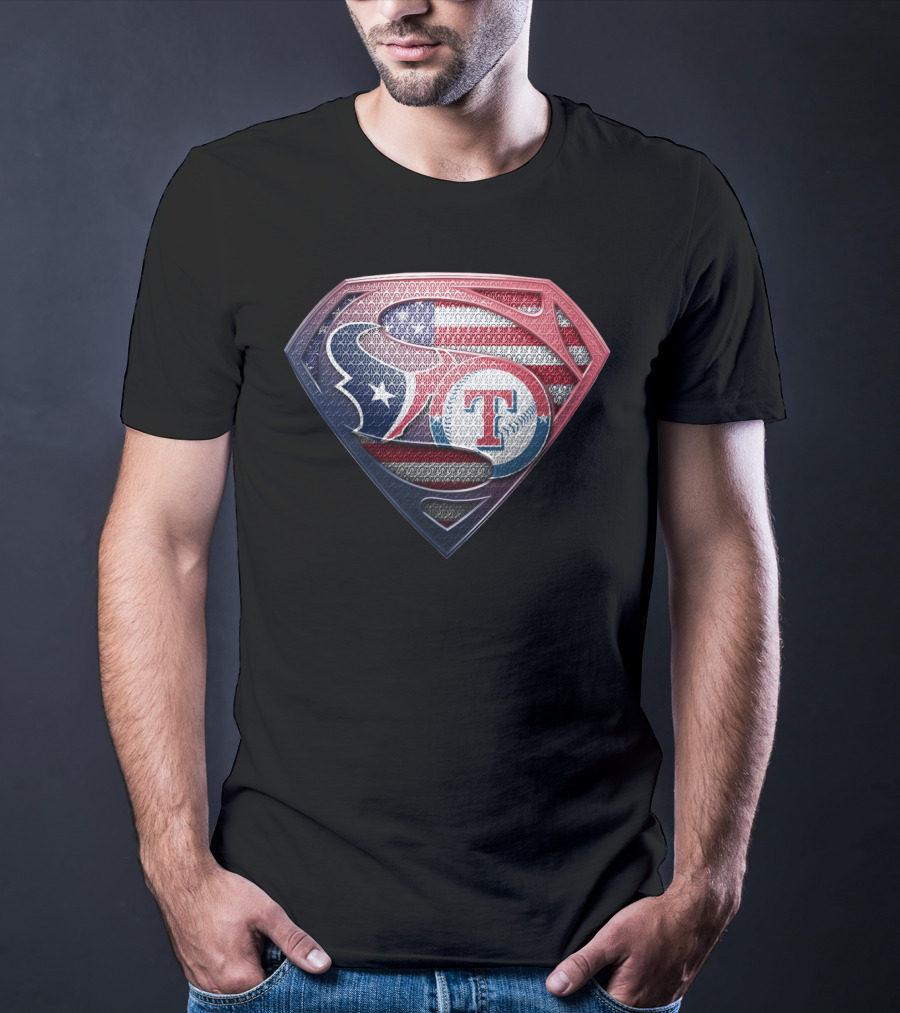Houston Texans Texas Rangers Superman Logo Usa Flag T-Shirt