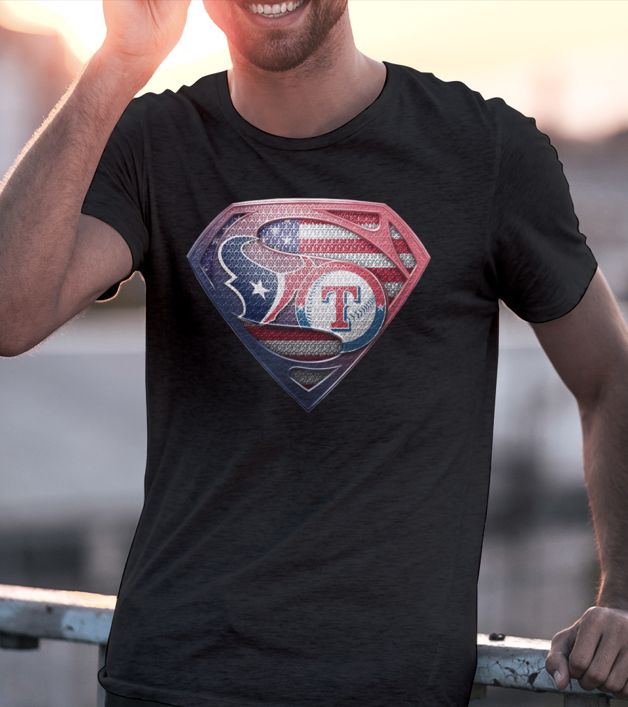 Houston Texans Texas Rangers Superman Logo Usa Flag T-Shirt