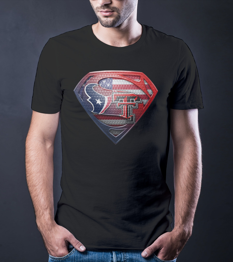 Superman Texas Tech University Houston Texans American Flag T-Shirt