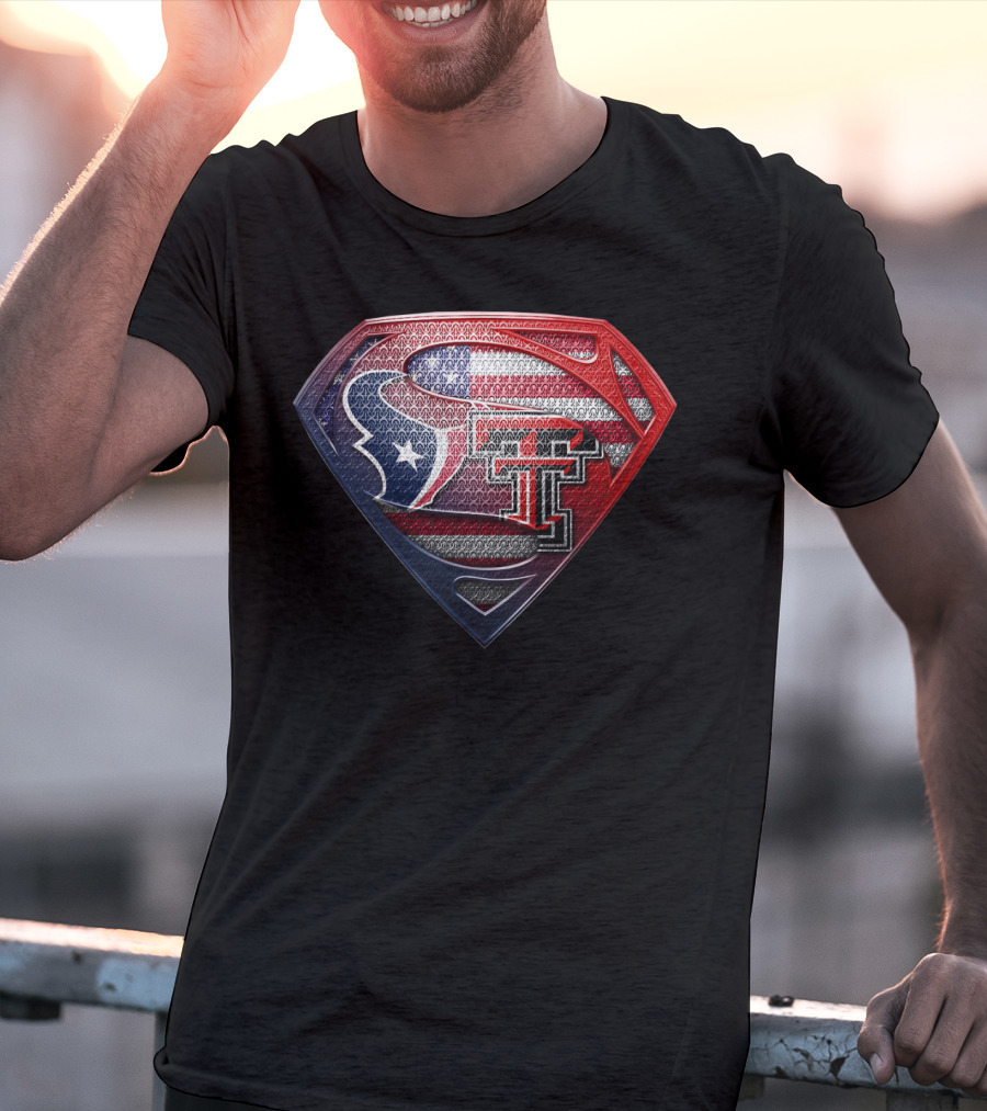 Superman Texas Tech University Houston Texans American Flag T-Shirt