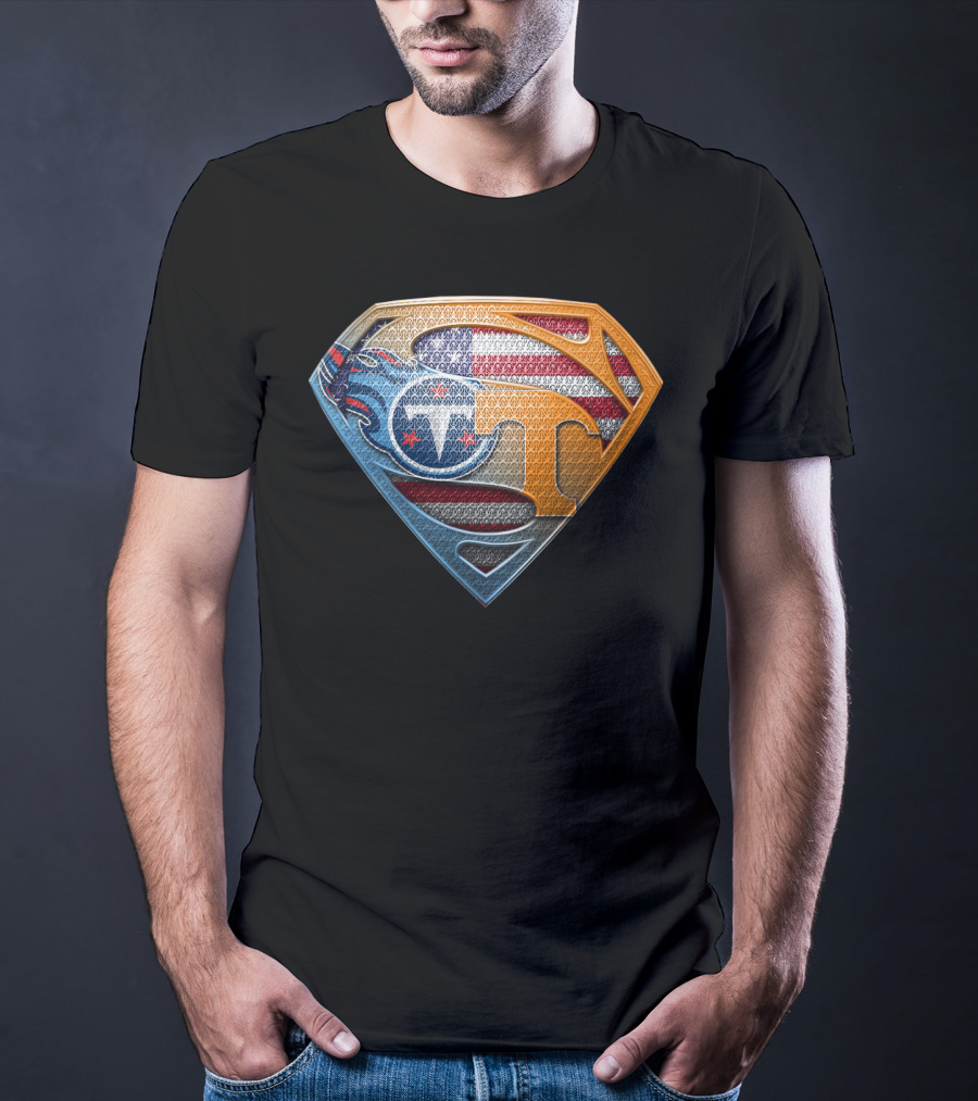 Superman Tennessee Titans American Flag Shield T-Shirt
