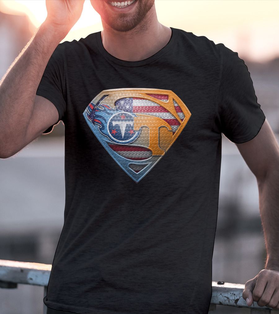 Superman Tennessee Titans American Flag Shield T-Shirt