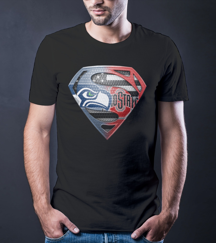 Seattle Seahawks Ohio State Superman Logo Fusion T-Shirt