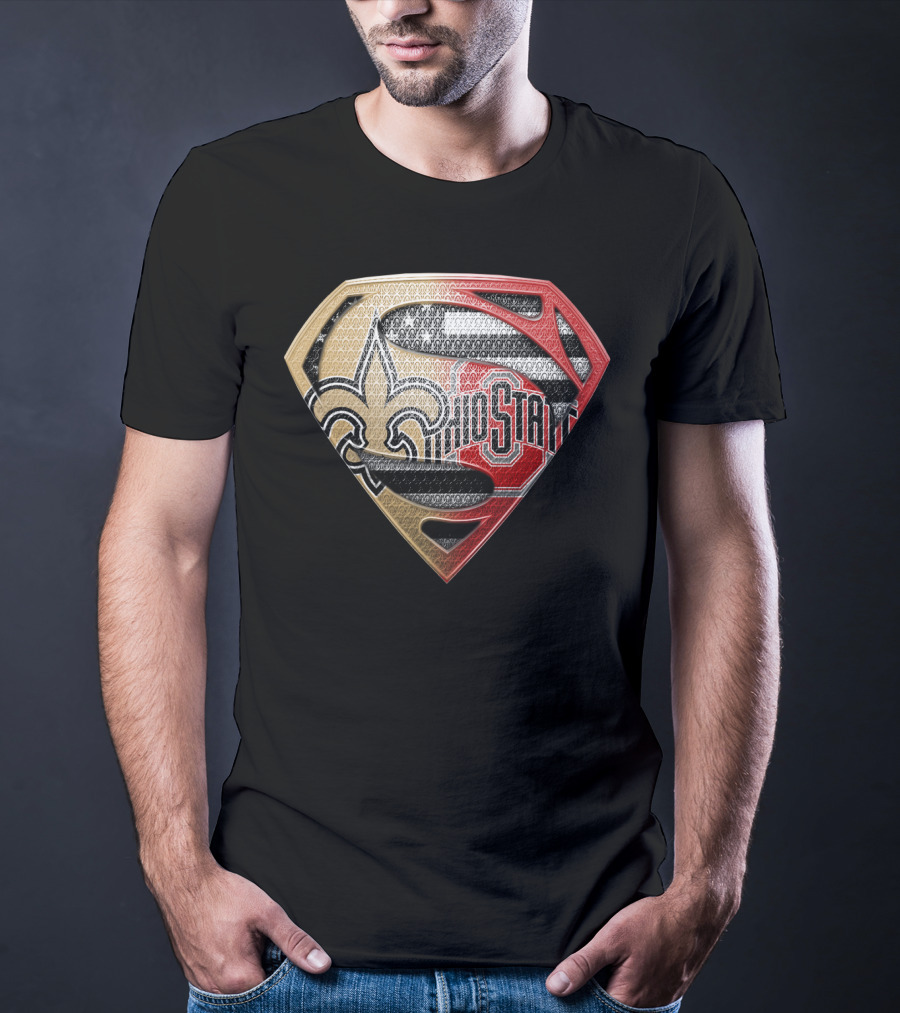 Ohio State Buckeyes New Orleans Saints Superman Logo Fusion T-Shirt