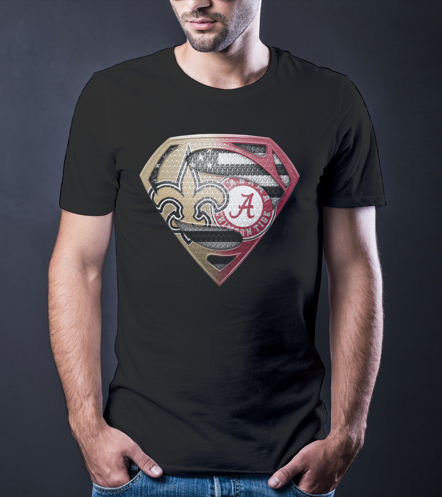 Superman New Orleans Saints Alabama Crimson Tide Bama Roll Tide Shield T-Shirt