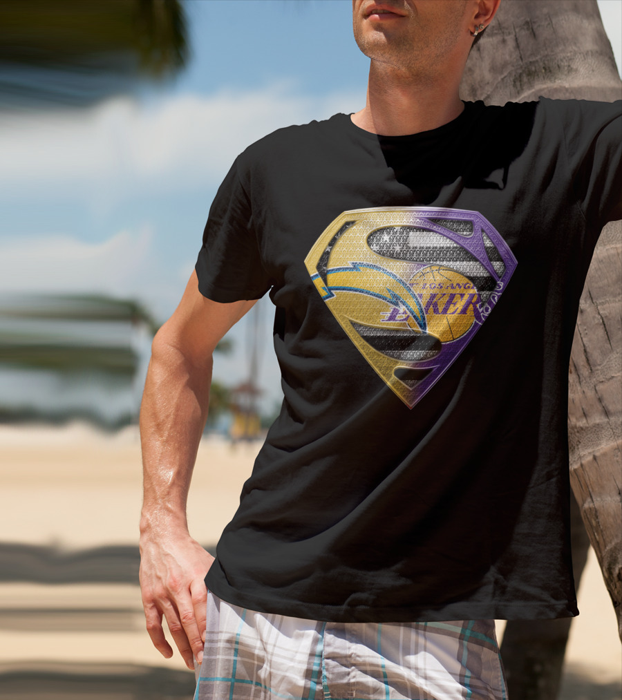 Los Angeles Lakers And Chargers Superman Logo Mashup T-Shirt