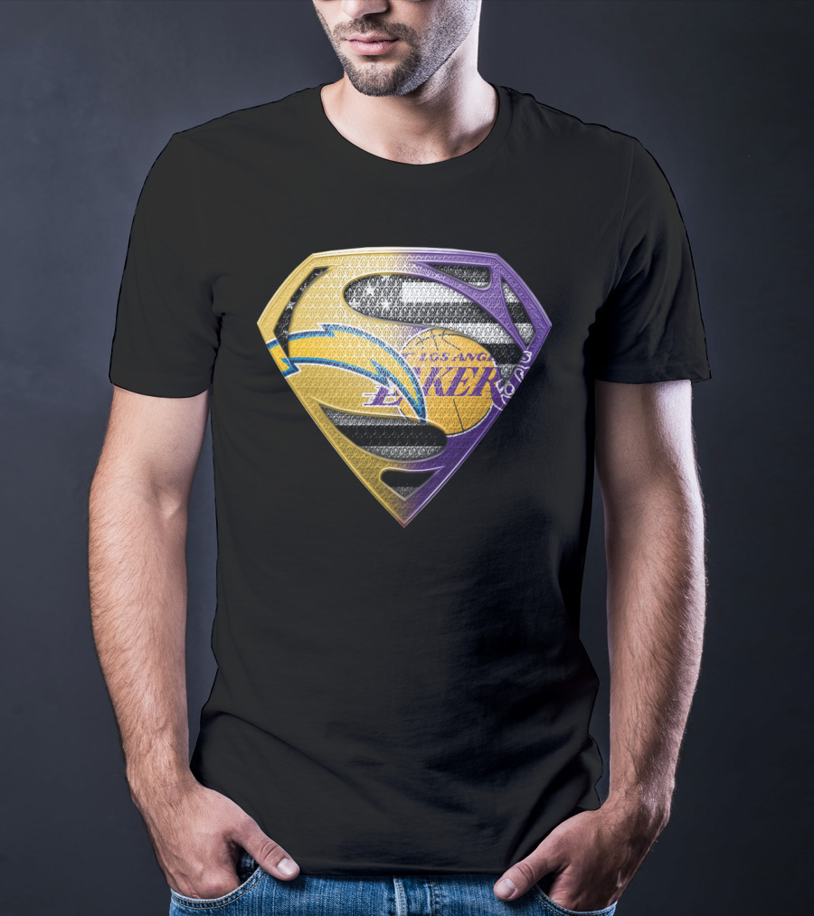 Los Angeles Lakers And Chargers Superman Logo Mashup T-Shirt