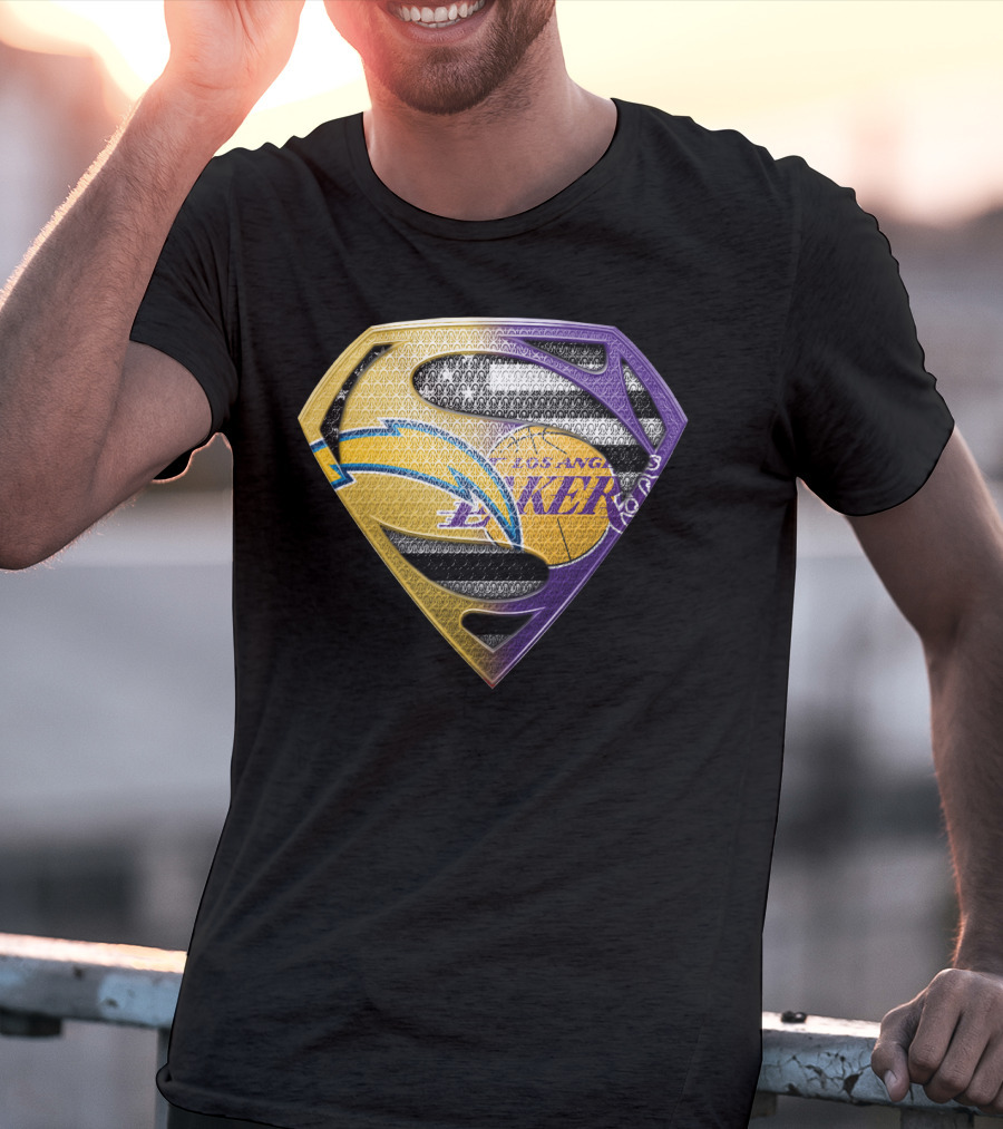 Los Angeles Lakers And Chargers Superman Logo Mashup T-Shirt