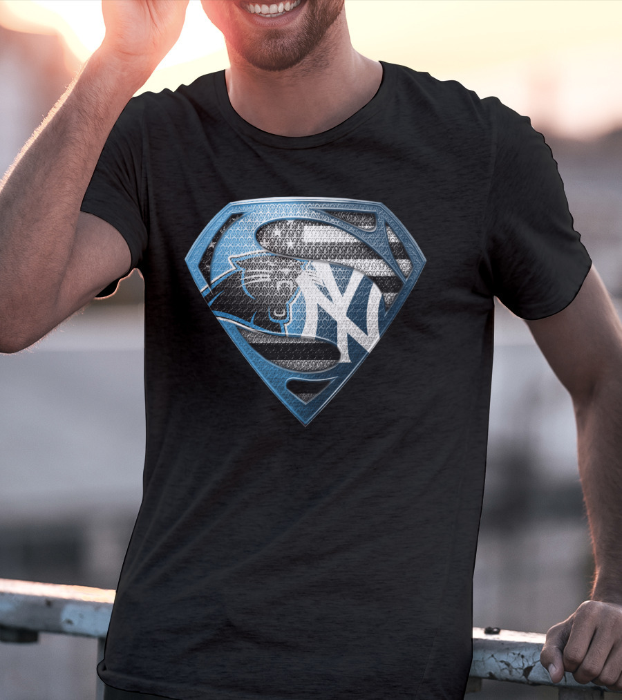 New York Yankees Carolina Panthers Superman Logo Mashup T-Shirt