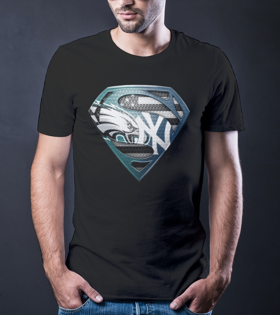 Superman Philadelphia Eagles New York Yankees Logo Fusion T-Shirt