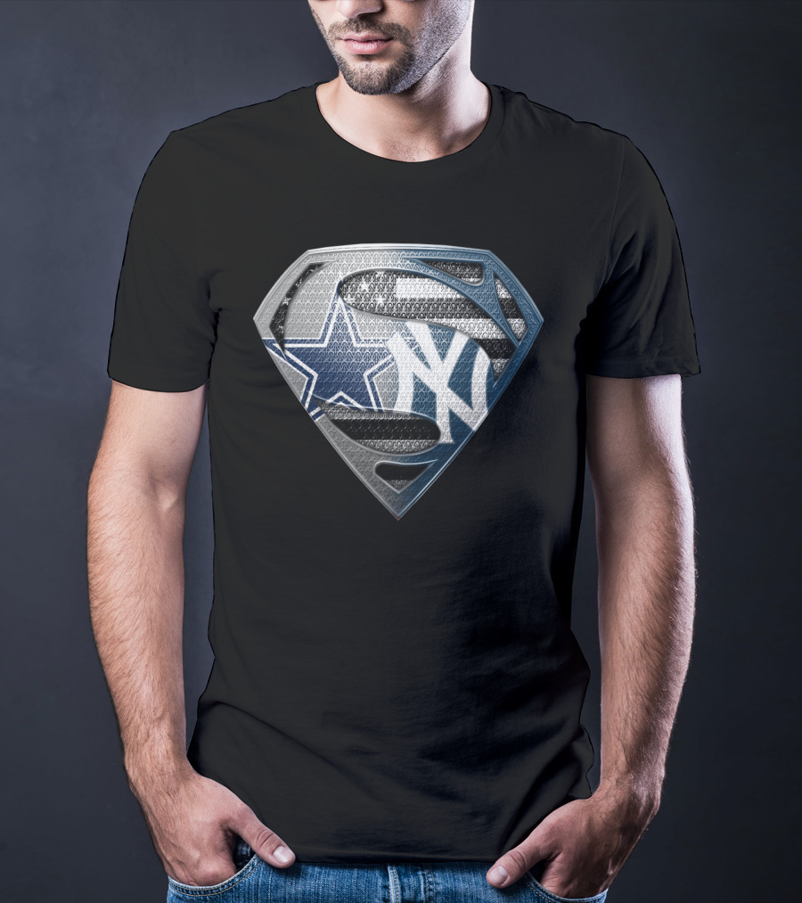 Superman Shield Dallas Cowboys New York Yankees Combination T-Shirt