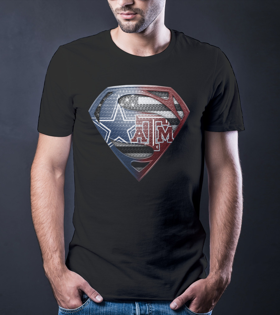 Texas A&M Superman Logo Texas Flag Star T-Shirt