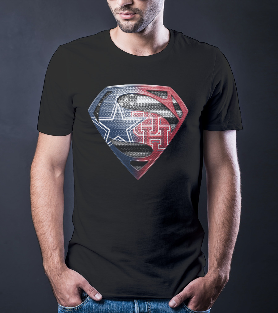 Houston Cougars Superman Shield Logo Usa Flag T-Shirt