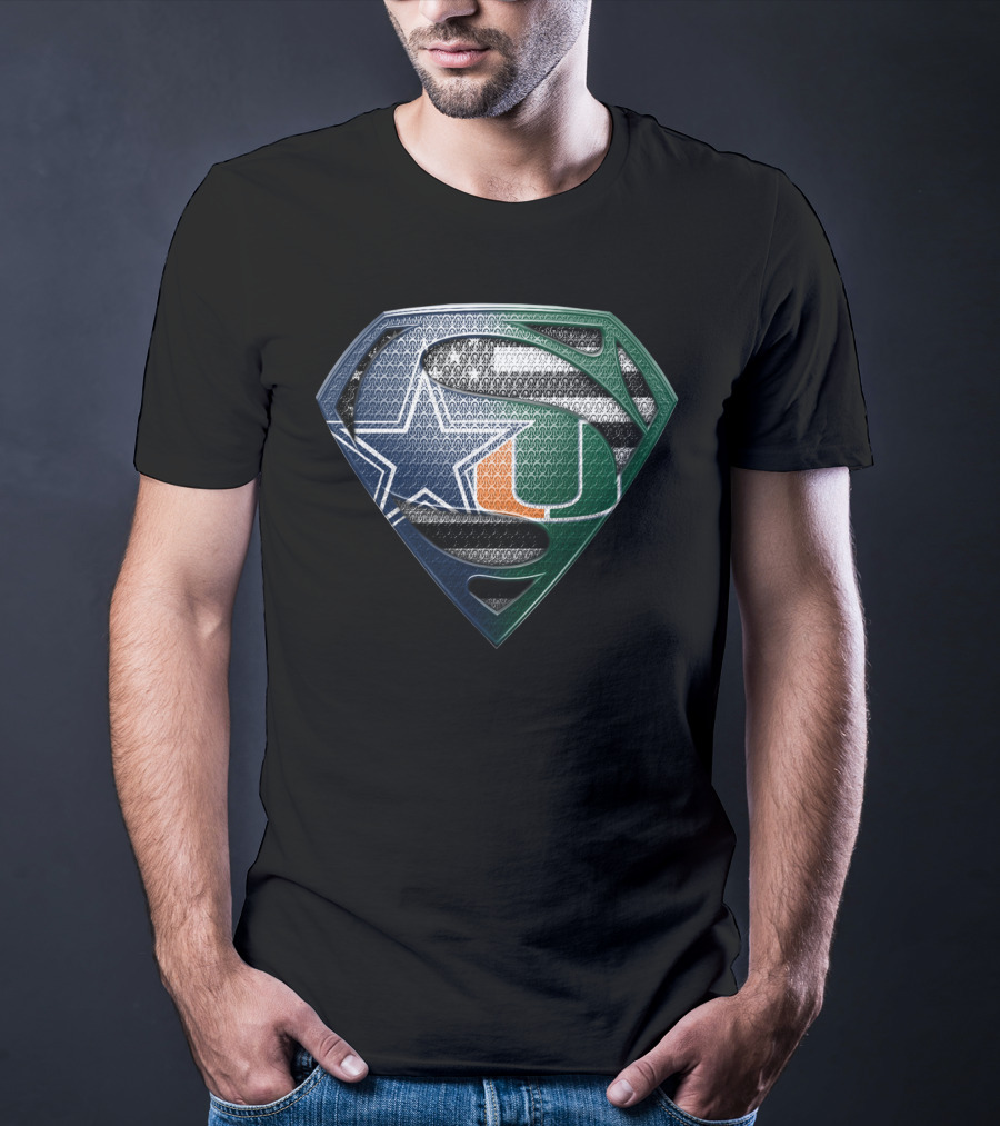 Dallas Cowboys Miami Hurricanes Superman Logo Fusion T-Shirt