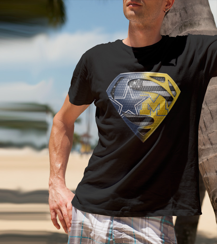 Superman Shield Dallas Cowboys Michigan Wolverines Logo Mashup T-Shirt
