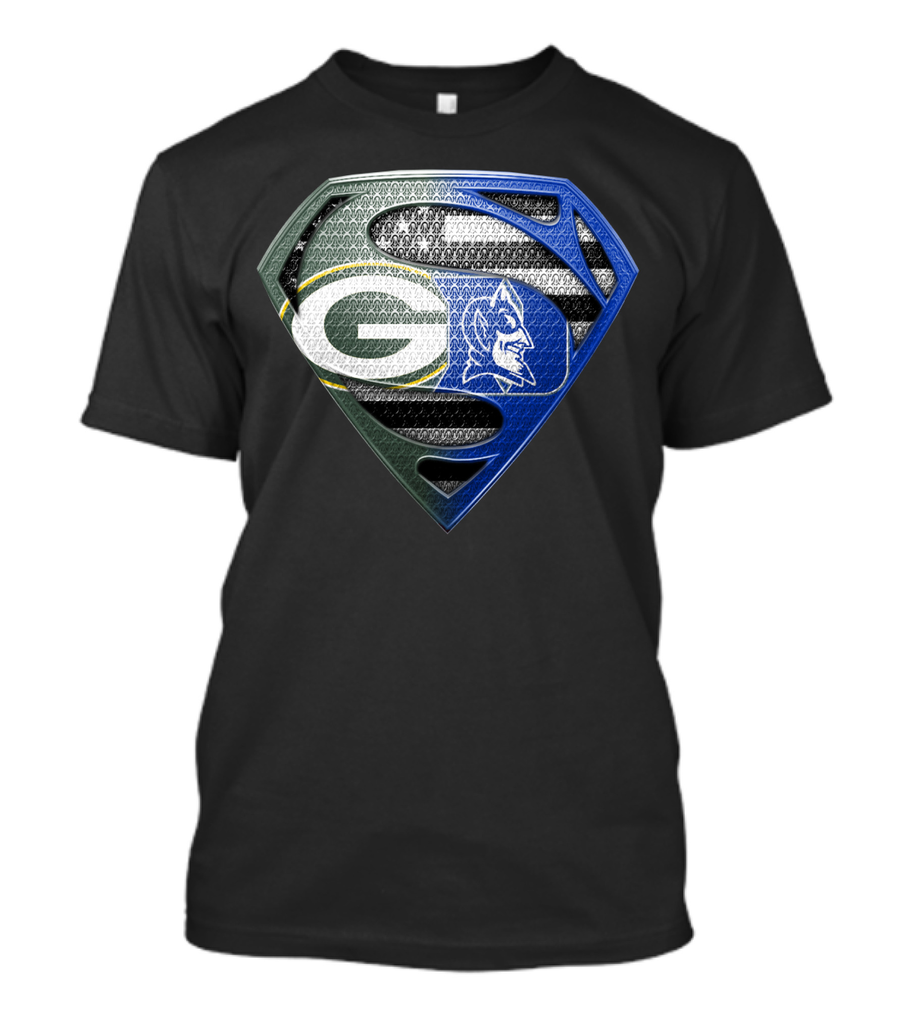 Green Bay Packers Duke Blue Devils Superman Shield T-Shirt