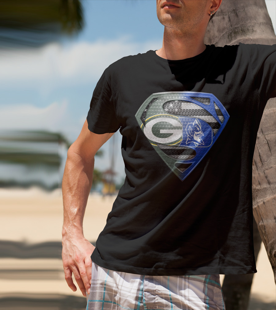 Green Bay Packers Duke Blue Devils Superman Shield T-Shirt