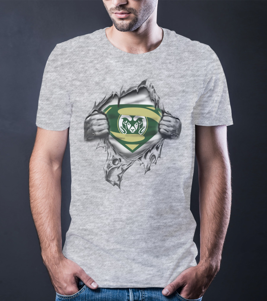 Superman Logo Style With Green And Gold Ram Symbol Torn T-Shirt
