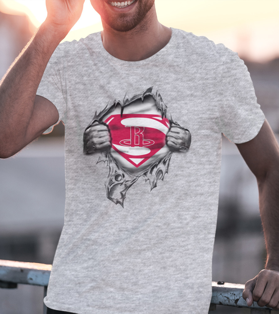 Superman Houston Rockets Logo Emblem Rip T-Shirt