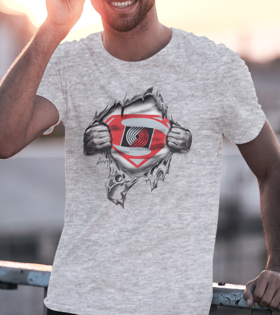 Superman Ripping Shirt Portland Trail Blazers Logo Mashup T-Shirt