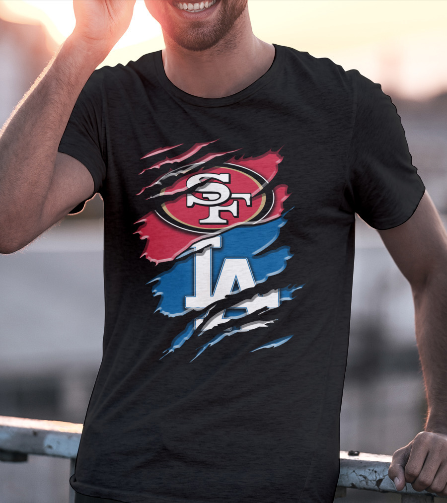 San Francisco 49ers And Los Angeles Dodgers Logo Fusion Rac T-Shirt