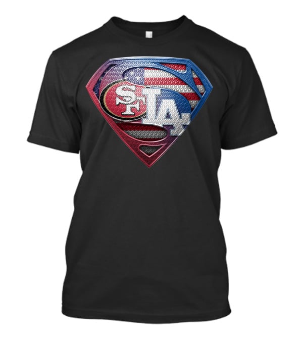 SPB 002 SF LA American Flag Superhero Emblem T-Shirt