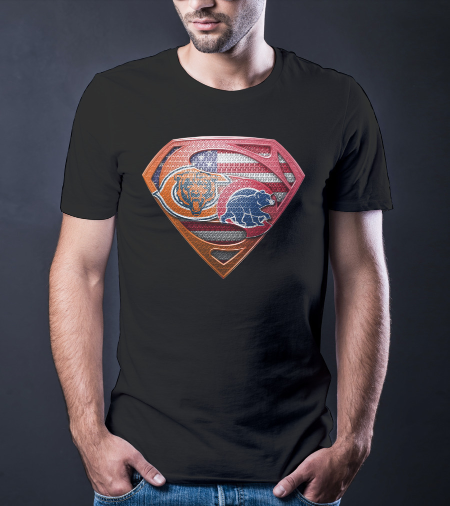 Superman Chicago Bears American Flag Shield SPB 008 T-Shirt