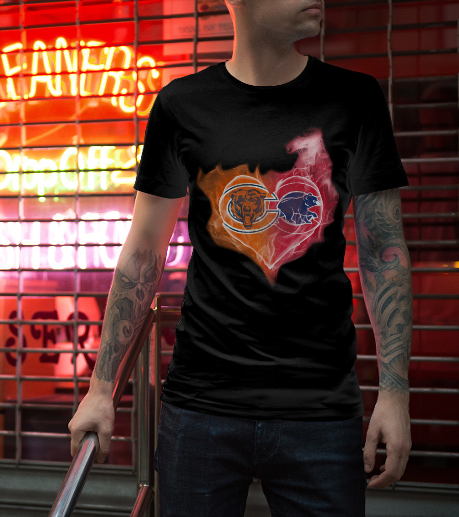 Chicago Bears Heart Flame Dual Logo T-Shirt