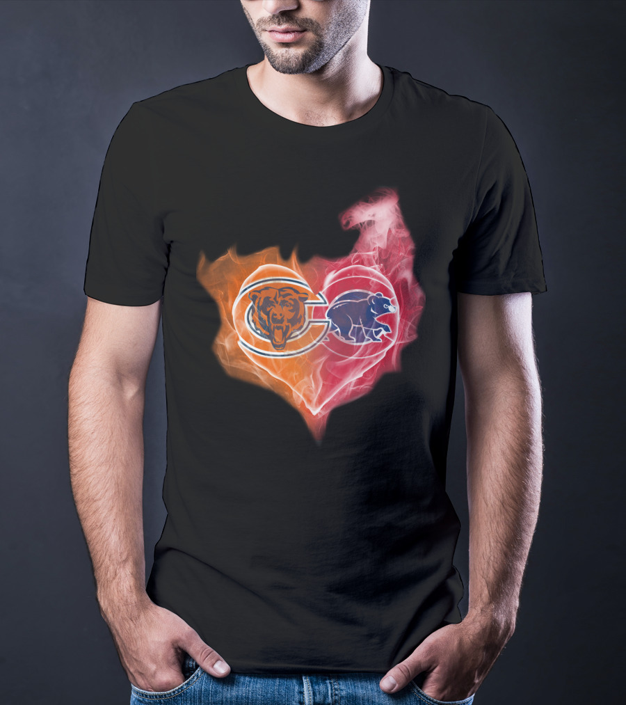 Chicago Bears Heart Flame Dual Logo T-Shirt