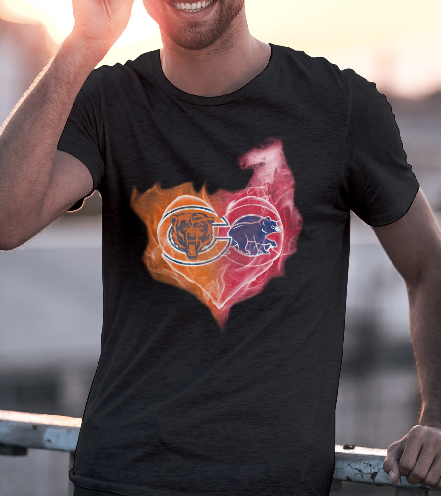 Chicago Bears Heart Flame Dual Logo T-Shirt